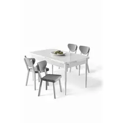 HANAH HOME Rasklopivi trpezarijski sto i stolice (5 delova) Exve White Grey