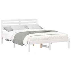 Vidaxl Konstrukcija postelje Bela 135 x 190 cm Masivno borovo les