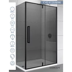 CONCEPT Tuš kabina Absolut, Crno zatamnjeno staklo 6mm, Crni ram, 120x90x200cm