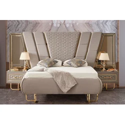 Casa Padrino Luxury Art Deco Bedroom Set Gray/Gold - 1 Double Bed with Headboard & 2 Bedside Tables - Art Deco Bedroom Furniture - Luxury Bedroom Furniture - Luxury Furnishings