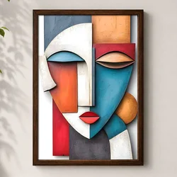 WallXpert uramljena MDF slika 3752KACT-011, kubistički portret žene u šarenim blokovima boje, 37 x 52 cm