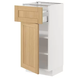 METOD / MAXIMERA Podni element s fiokom/vratima, bela/Forsbacka hrastovina, 40x37 cm