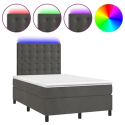 Vidaxl Box spring postelja z vzmetnico LED temno siva 120x190 cm žamet