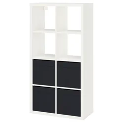 KALLAX Spojene police, bela/Dröna crna, 77x39x147 cm