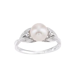 DIAMANT LETERNEL Prstan Ring aus 375 Weißgold mit 0.03 Karat Diamant mit Perle srebrna