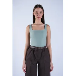 Trend Alacati Stili Ženska bluza bez rukava Alc-X13453, Brod izrez, Zelena
