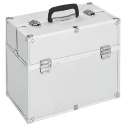 Vidaxl Kovček za ličila 38x23x34 cm srebrn aluminij