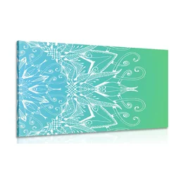 Slika bela Mandala na modrozelenem ozadju - 30x20