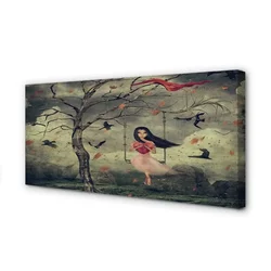 tulup.si Slika na platnu Drevo ptice oblaki dekle skala 140x70 cm
