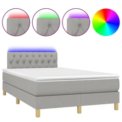Vidaxl Box spring postelja z vzmetnico LED sv. siva 120x190 cm blago
