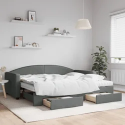 Greatstore Izvlečna dnevna postelja s predali temno siva 90x200 cm blago