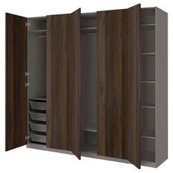 PAX / STORKLINTA Kombinacija garderobera, tamnosiva/tamnosmeđa im. bajcovane hrastovine, 250x60x236 cm