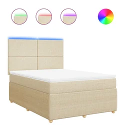 Vidaxl Box spring postelja z vzmetnico krem 140x190 cm blago
