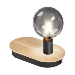Ledvance - Dodirna stona lampa sa USB konektorom DECOR WOOD 1xE27/8W/230V