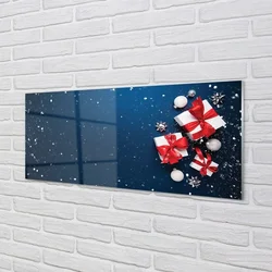 tulup.si Steklena slika Darila baubles sneg 140x70 cm 4 obešalnika