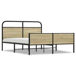Vidaxl Kovinski posteljni okvir brez vzmetnice sonoma hrast 150x200 cm