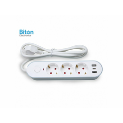 BITON ELECTRONICS GS03KU Prenosna priključnica (3x šuko+3xUSB) 1.5m