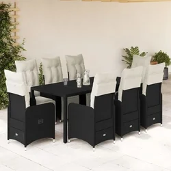 9-dijelni vrtni bistro set od poliratana s jastucima crni