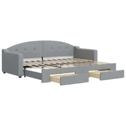 Vidaxl Izvlečna dnevna postelja s predali svetlo siva 80x200 cm blago