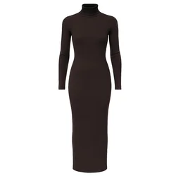 PANTHEROAR Pletena obleka High Neck Long Dress temno rjava