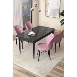 Hanah Home Set Trpezarijski sto i 4 stolice Arp, Crno-roze