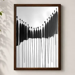 WallXpert uramljena MDF slika 3752KACT-042, apstraktne crne kapi boje na svetlosivoj pozadini, 37 x 52 cm
