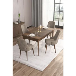 Hanah Home trpezarijski set Are, sto na razvlačenje i 4 stolice, ploča u dekoru drveta Baroque, kapućino tkanina Babyface