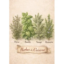 Plakat 30x40 cm za kuhinjo Herbes de Cuisine starinska zelišča