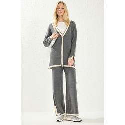 Trendyol Anthracite Color Block Knitted Cardigan Trousers Top-Bottom Set