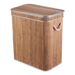 Autronic Koš za perilo bambus, s pokrovom, sivo-rjava (DB2000 GREY-DK)