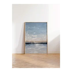 WallXpert uramljena slika 115218, apstraktni morski pejzaž sa plavim nebom i oblacima, 50 x 70 cm, ram u boji prirodnog drveta