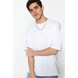 Trendyol White Oversize/Wide-Fit Basic 100% Cotton T-Shirt
