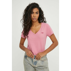 Bombažna kratka majica Levis ženski, roza barva