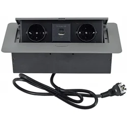 Mitea Electric Grafitna popup nameštajska priključnica dvostruka + USB Tip-A+Tip-C 5V 2.1A 10W ME-PN-1212-USB/GR-2 1.5m 16A 250V-3600W 3x1.5mm2
