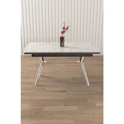 Hanah Home trpezarijski sto na razvlačenje Poy, 150 × 89 cm (razvučen 200 cm), ploča u dekoru belog mermera, hromirane noge