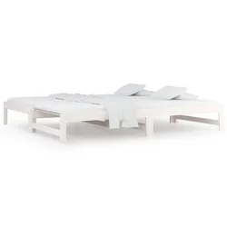 Vidaxl Izvlečna dnevna postelja bela 2x(80x200) cm trdna borovina