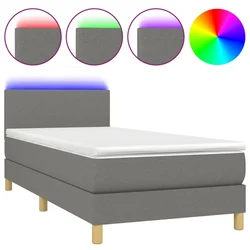 Vidaxl Box spring postelja z vzmetnico LED temno siva 90x200 cm blago