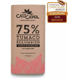 CauCawa Čokolada 75% Tumaco s kakavovimi nibsi