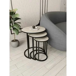 Hanah Home set od 3 pomoćna stola Milas 3, crni / travertin