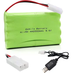 YUNIQUE GREEN-CLEAN Polnilna baterija AA 9,6 V 2000 mAh s priključkom Tamiya in polnilnim kablom USB - idealna za avtomobile, tovornjake, rezervoarje in RC čolne - 100x57x15 mm - 100 g