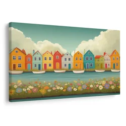 Slika barvna vrsta hiš ob reki - 40x30