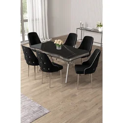 Hanah Home trpezarijski set Vae, sto i 6 stolica, ploča u dekoru Sonata, hromirane noge, crna tkanina Babyface