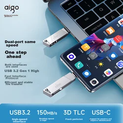 Aigo USB Flash memorija, 32GB, Type-C, OTG, USB 3.2, Srebrne boje