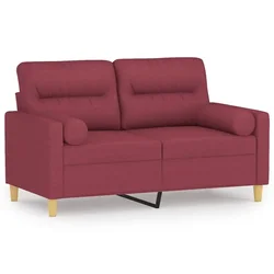 Vidaxl Kavč dvosed z blazinami vinsko rdeč 120 cm blago
