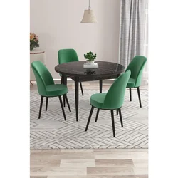 Hanah Home trpezarijski set Kea, sto i 4 stolice, ploča u dekoru crnog mermera, smaragdno zelena tkanina Babyface
