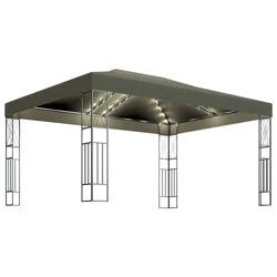 Vidaxl Paviljon z LED lučkami 3x4 m taupe blago
