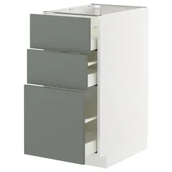 METOD / MAXIMERA Podni element s 3 fioke, bela/Nickebo mat sivozelena, 40x60 cm