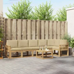 Set vanjskih sofa s jastukom 7 pcs Bijela i bež Poliester