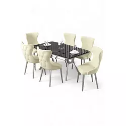 HANAH HOME Rasklopivi trpezarijski sto i stolice (7 delova) Esla Black Marble Chrome Cream
