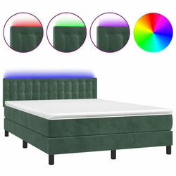 Krevet box spring s madracem LED tamnozeleni 140x200 cm baršun